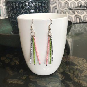 3/$25 Pink, green & silver dangle earrings, 925 hypo allergenic, handmade
